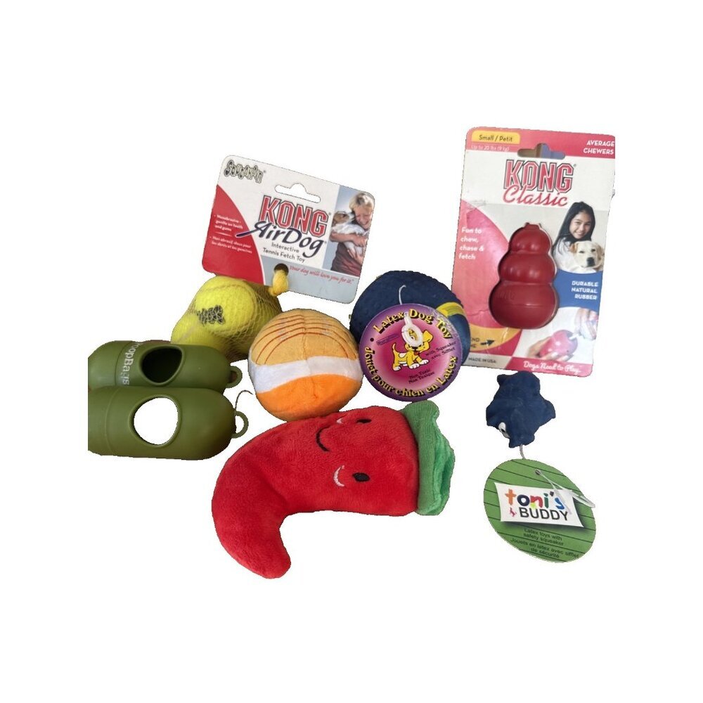 NWT KONG Dog Treat Dispenser Mini Tennis Balls Plush Latex Toys Poop Bag Holders